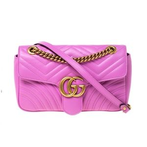 GUCCI Authentic Pink Leather Marmont GG Small Crossbody Bag